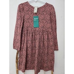 H&M Kids Dress Long Sleeve Pink Black Animal Print‎ Babydoll Style Cute